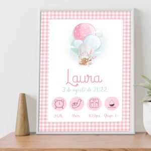 Lámina de Nacimiento Elefante rosa